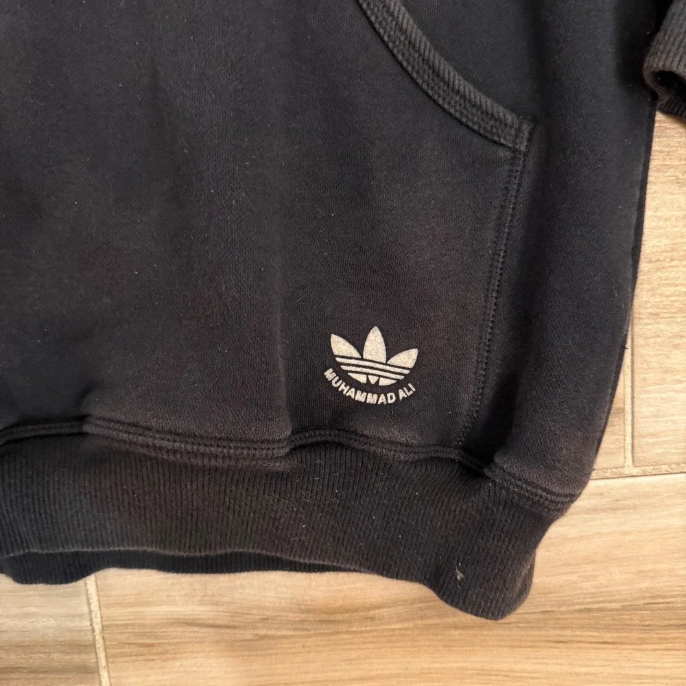 Rare Vtg 2005 Adidas Muhammad Ali Hoodie Black White 3 Stripe Boxing Pullover XL